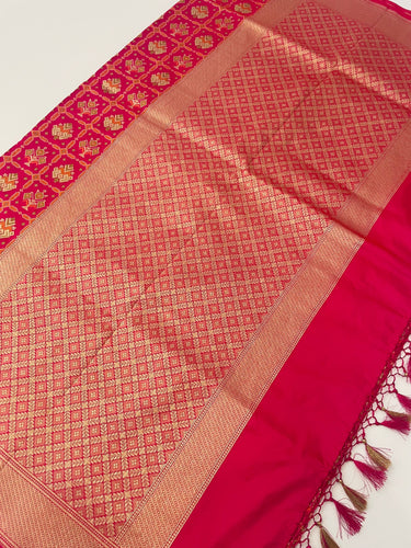 Banarasi Katan Silk Patola Saree | Rani Pink | Gold Zari | Handwoven | Silk Mark Certified | Ships from California